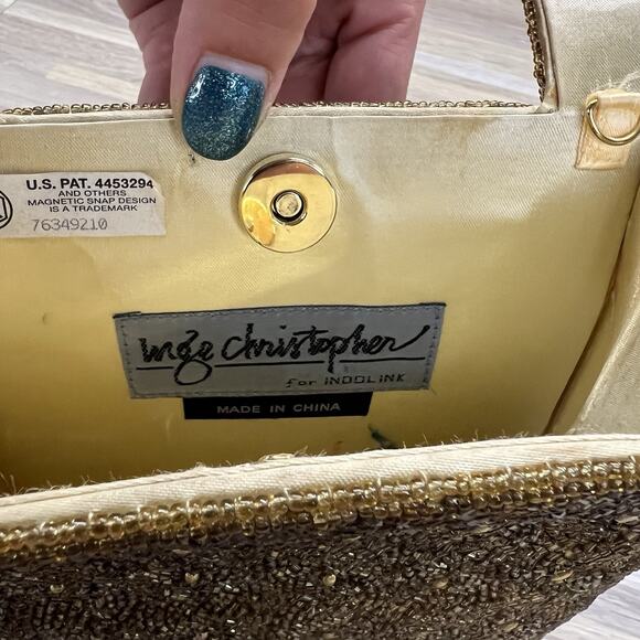 VTG Inge Christopher Indolink Gold Beaded Evening Bag Purse Clutch - 8S569 - Picture 6 of 8